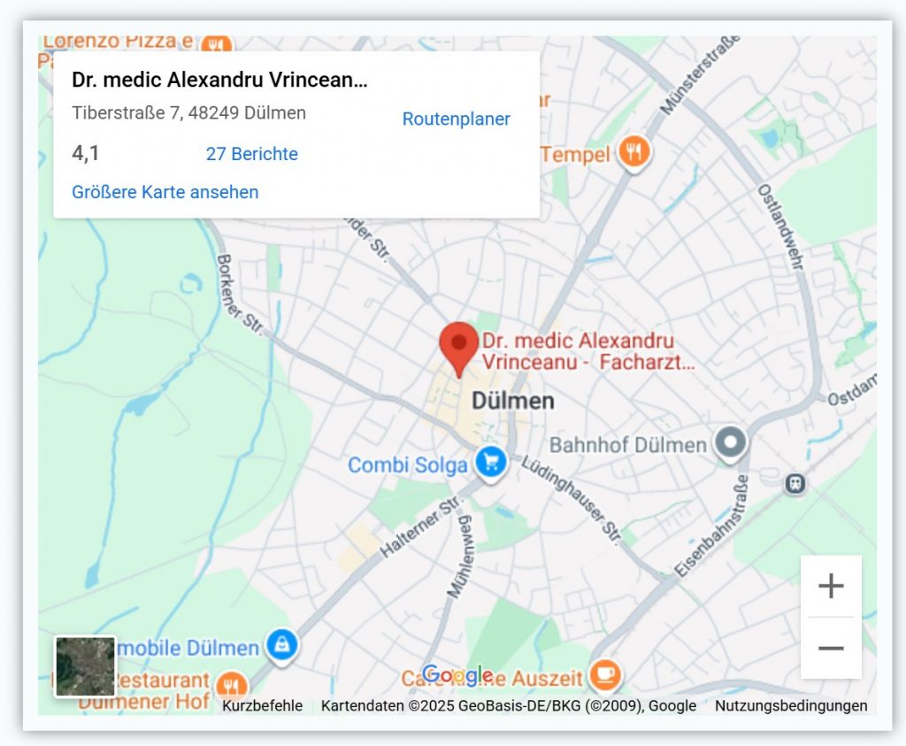 Google Maps - Karte mit der Praxis Vrinceanu